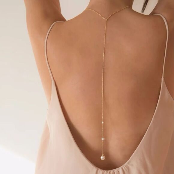 Pearl drop back necklace #1054 - Picture 1 of 3